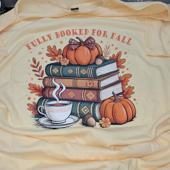 Fully Booked for Fall Tee (Gildan Heavy Cotton, Yellow Haze, Adult Large) - Picture 2 of 6